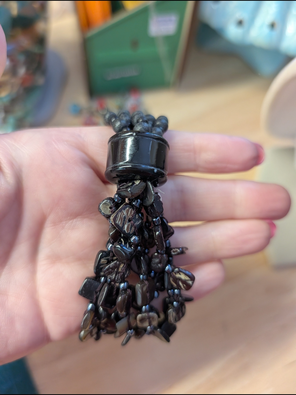 Black Beaded Tassel Statement Bracelet